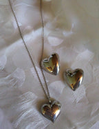 Vintage Silver Tone Pillow Heart Pendant Necklace – 18" Cable Chain, 1980s