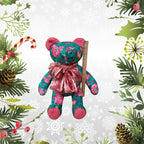 Vintage 1980s Riverdale Christmas Teddy Bear – Poinsettia Fabric, Made in USA, Mint Condition