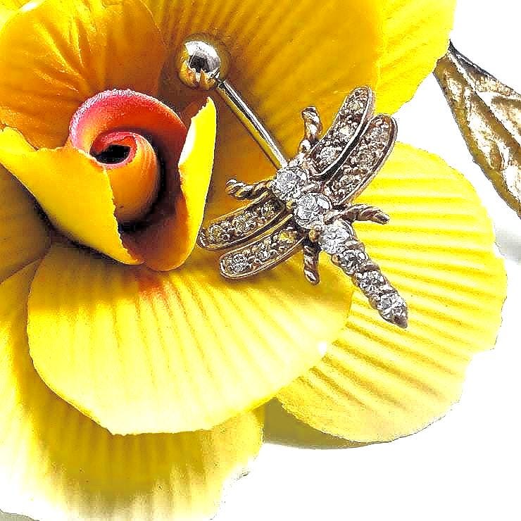 Butterfly Belly Ring, 14G Surgical Steel, Diamond-Cut Stones
