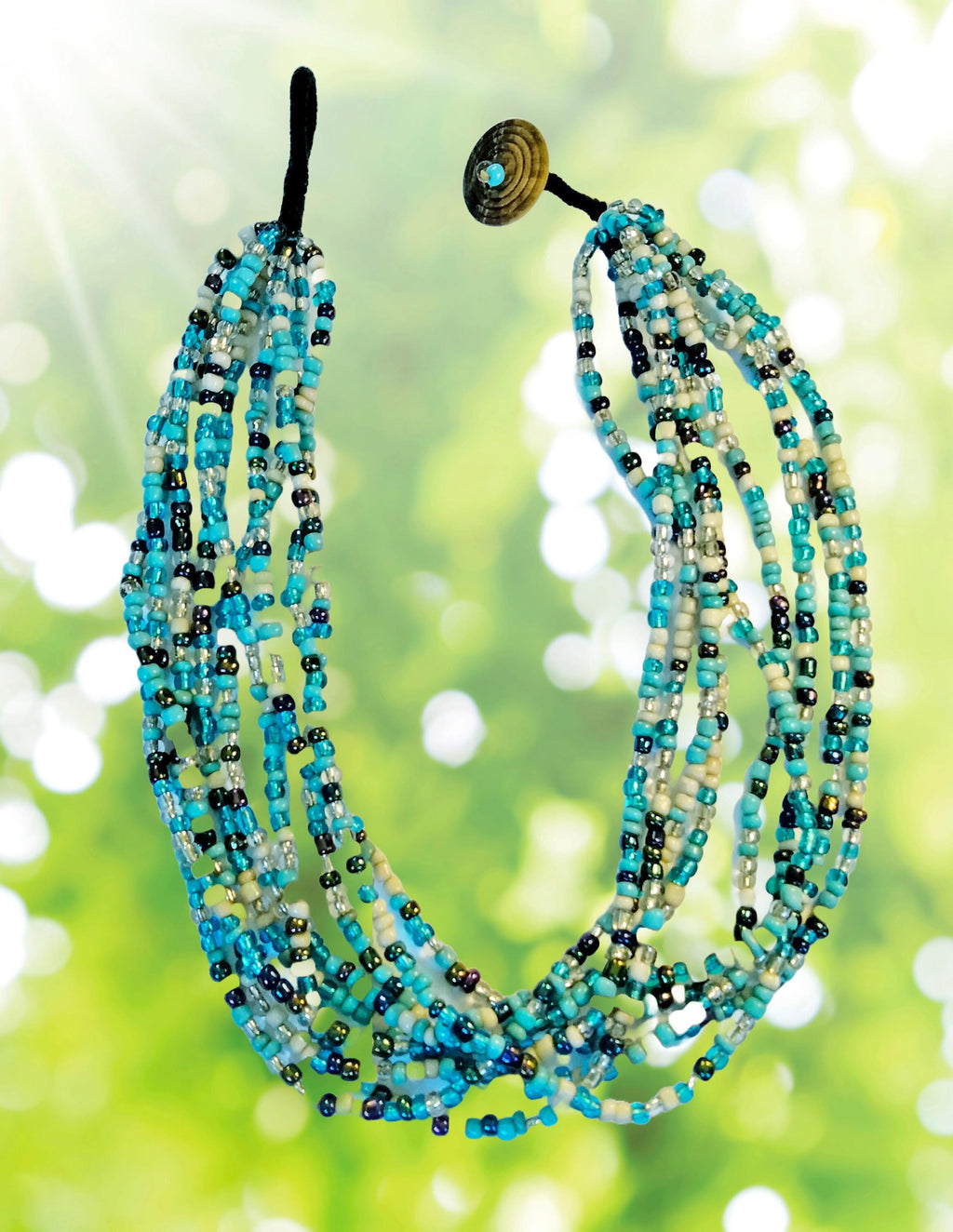 Vintage Nine-Strand Glass Bead Choker – Turquoise, Blue, Silver & More
