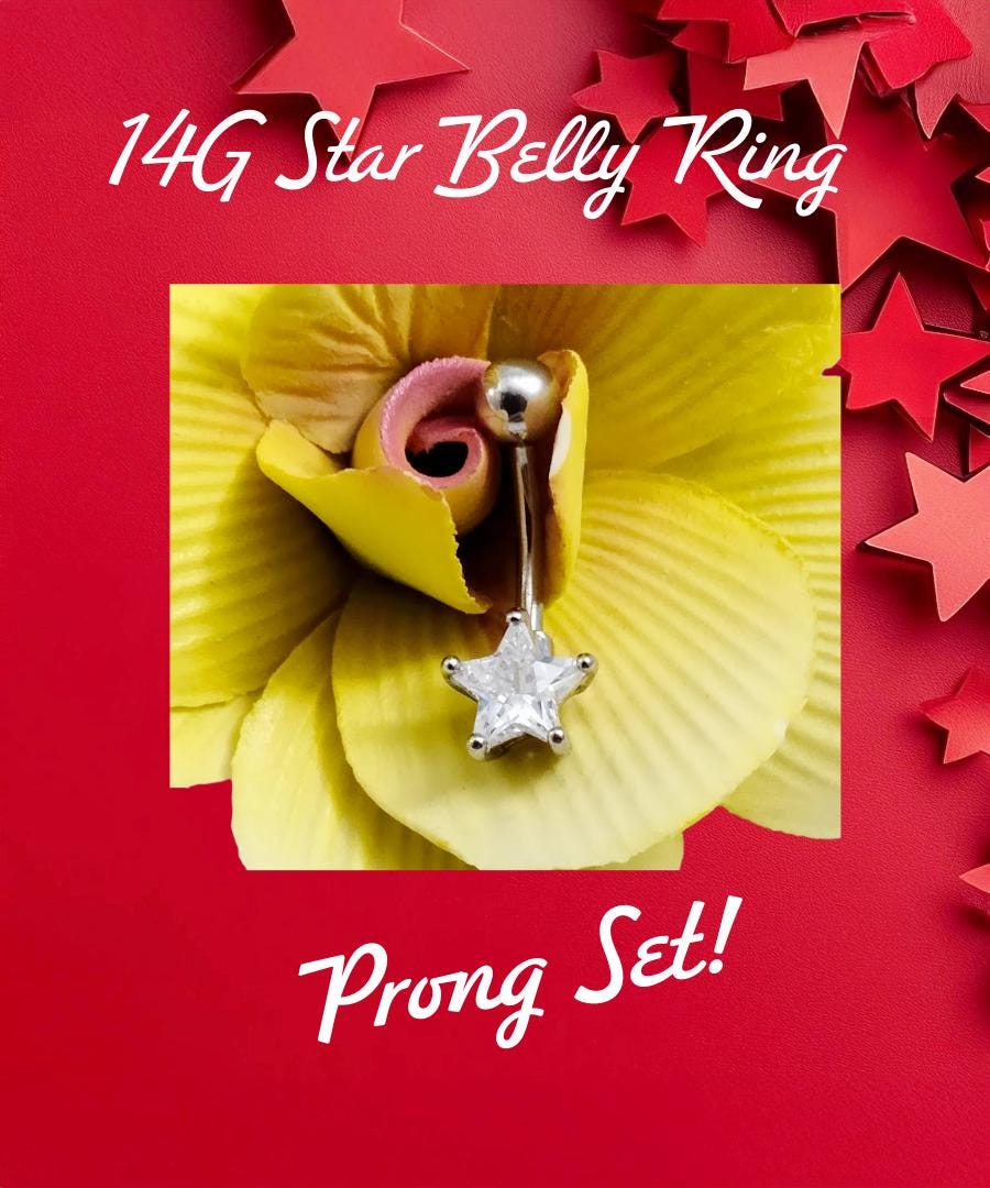 Faux Diamond Star Belly Ring – 14G Surgical Steel