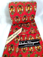 Vintage 1980s Salvatore Ferragamo Silk Necktie – Holiday Partridge & Pineapple Print, Made in Italy