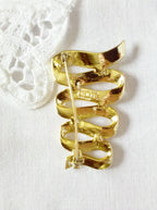 Vintage 1980s M Jent Large Ribbon Brooch – High Polished Gold Tone