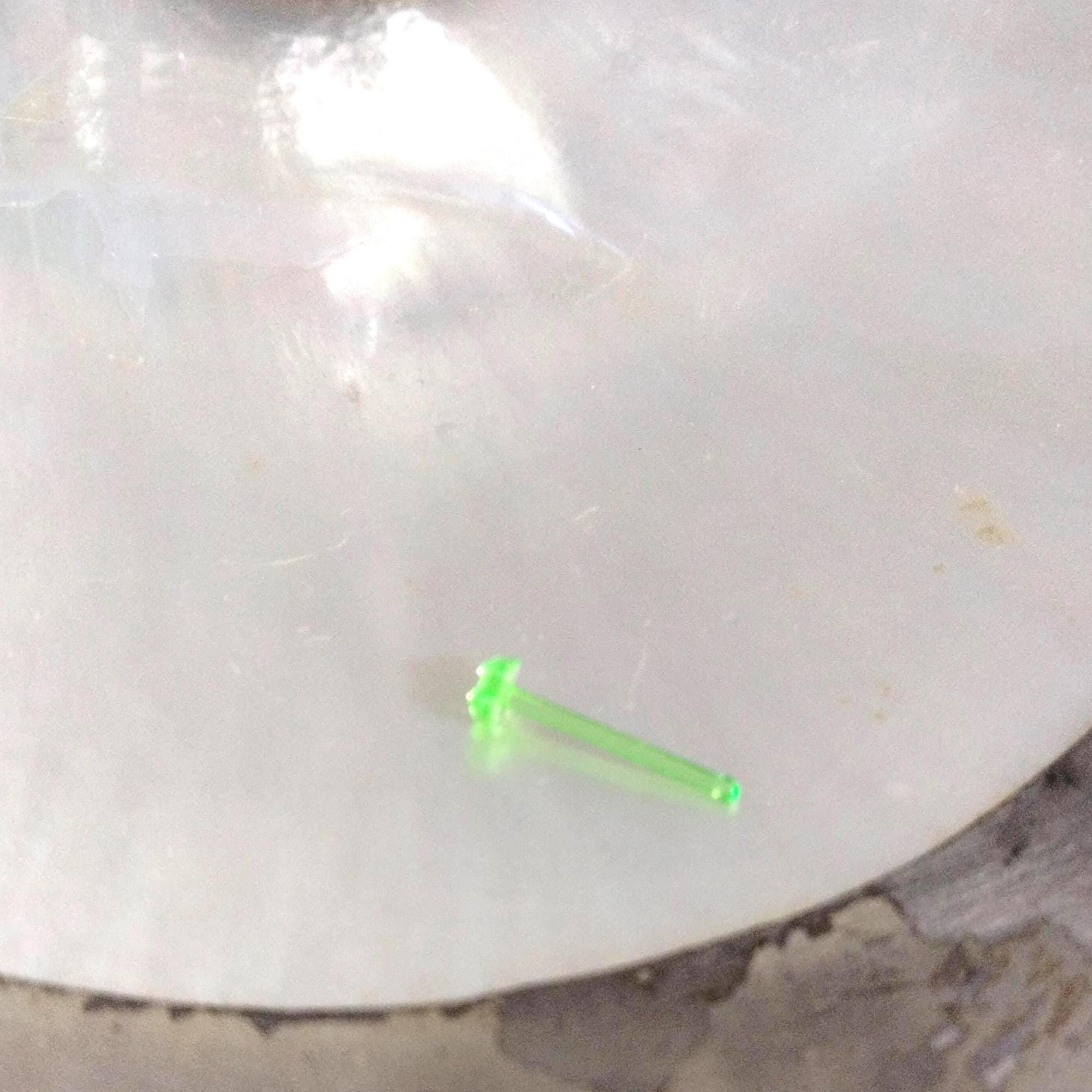 20G Green Acrylic Flower Nose Stud, UV Reactive (10mm Post)
