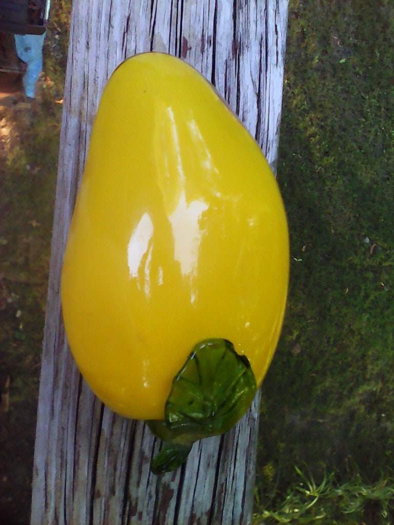 Murano Yellow Glass Pepper: Handblown Art Decor