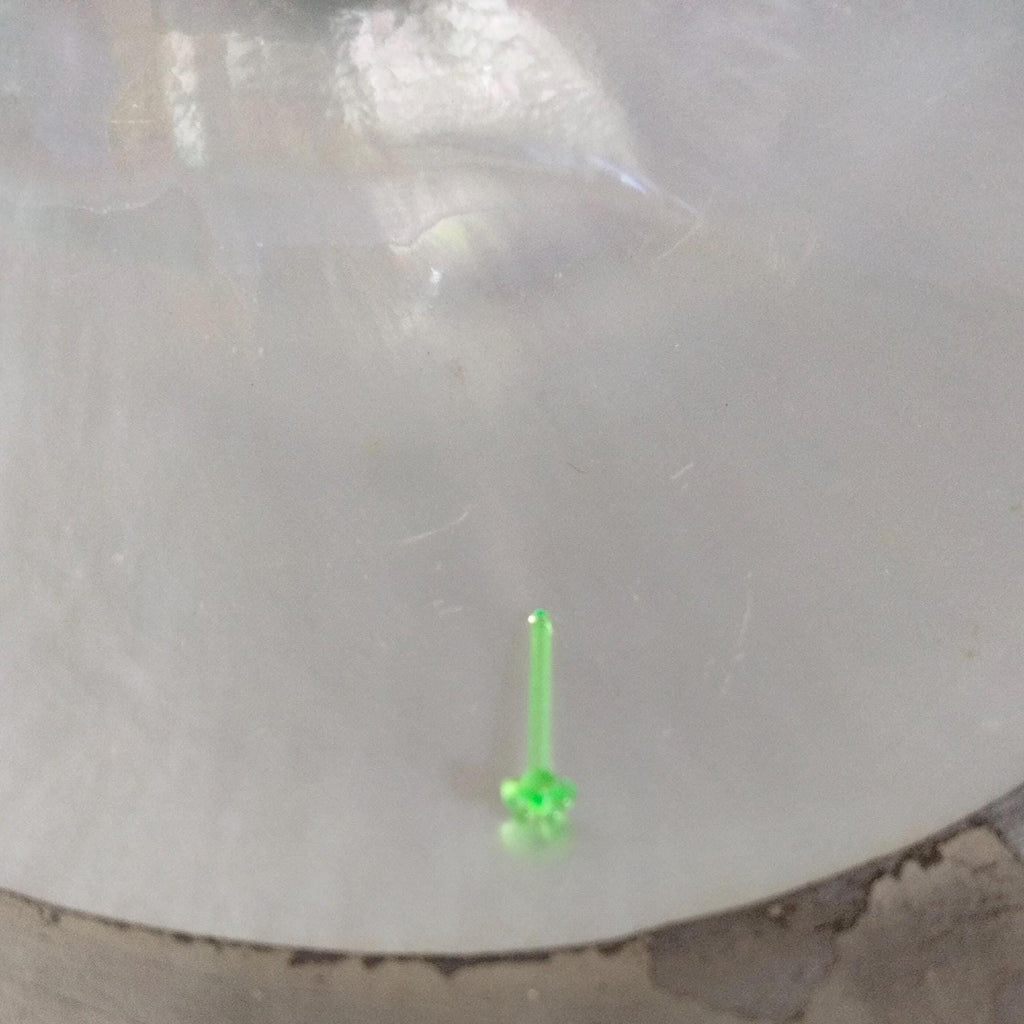 20G Green Acrylic Flower Nose Stud, UV Reactive (10mm Post)