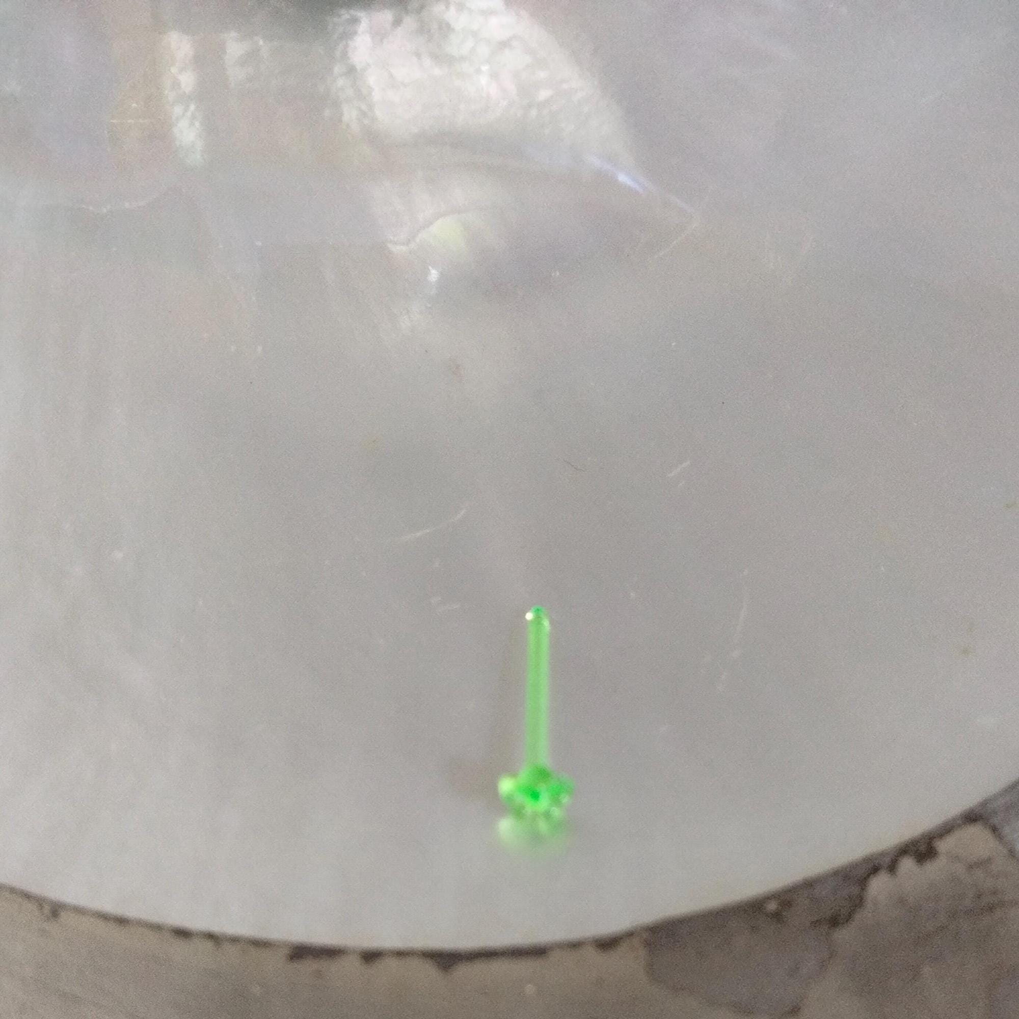 20G Green Acrylic Flower Nose Stud, UV Reactive (10mm Post)