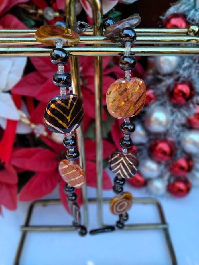 Vintage Lampwork Glass Bead Choker – Fall Colors with Gold Accents, 18"