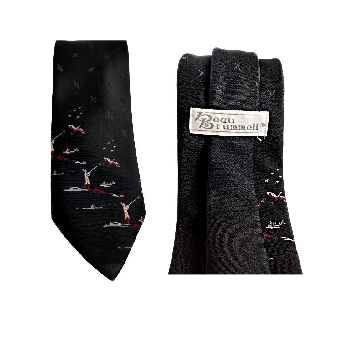 Beau Brummell Men's Necktie: Bird Hunting Black White Red Polyester Tie