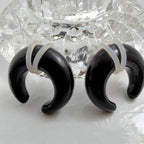 00G Black Glass Buffalo Pincher Ear Stretcher – U-Shape, Metal-Free, Sold as Pair