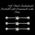 14G Star Industrial Barbell – Surgical Steel, Diamond-Like 5/16" Star Stone