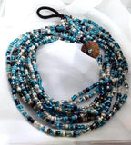 Vintage Nine-Strand Glass Bead Choker – Turquoise, Blue, Silver & More