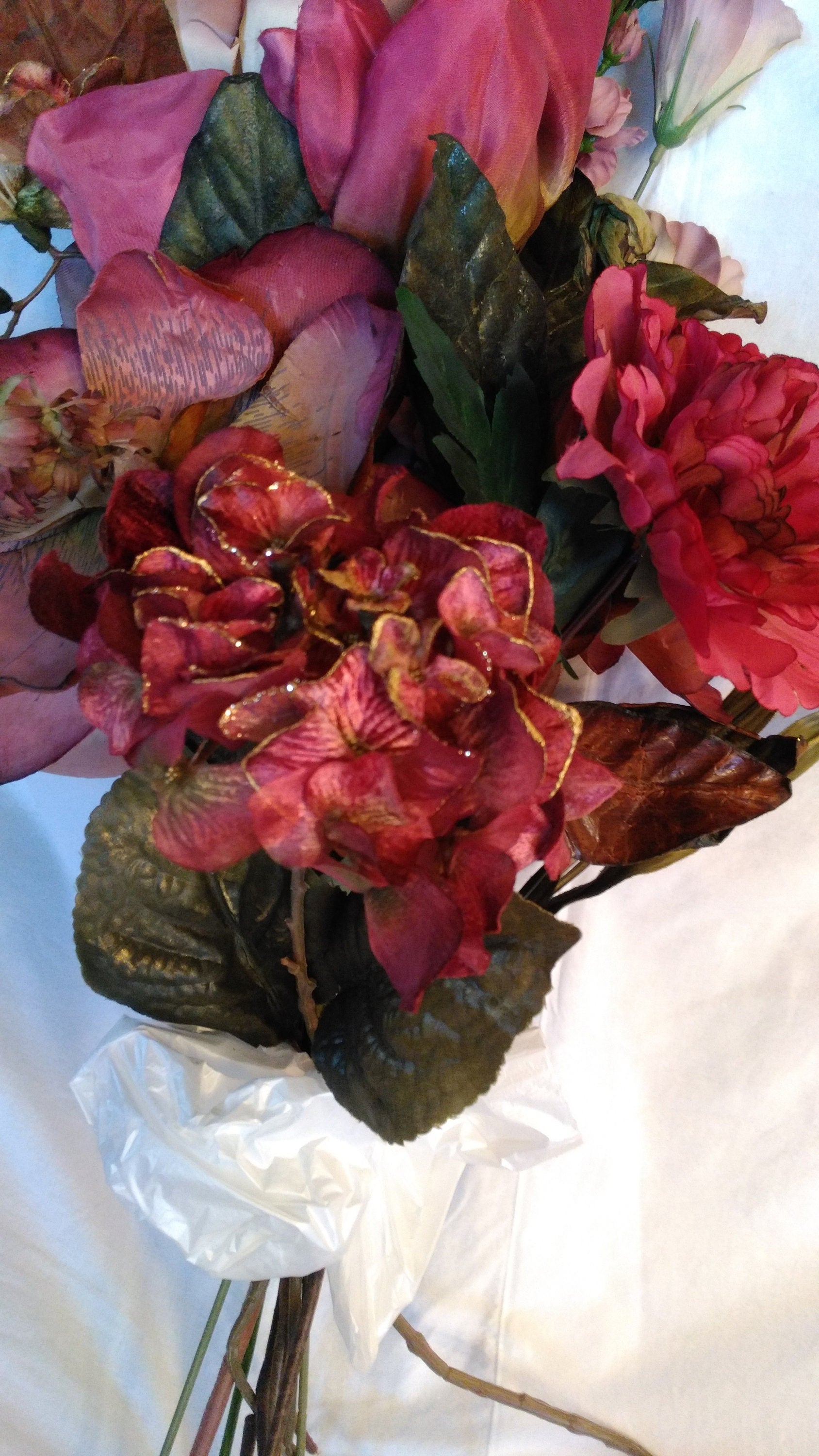 Vintage Mauve Floral Arrangement | Silk, Fabric & Paper Blooms | 11 Stems