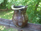 Antique Handmade Metal Bucket – Curved Pail with Gold Tone Handle & Original Hardware