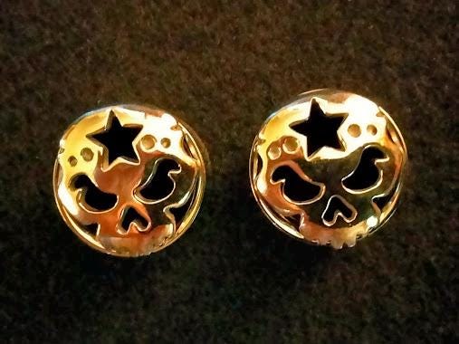 3/4" Stainless Steel Evil Pumpkin Double Flare Flesh Tunnel – Rhinestones, Halloween