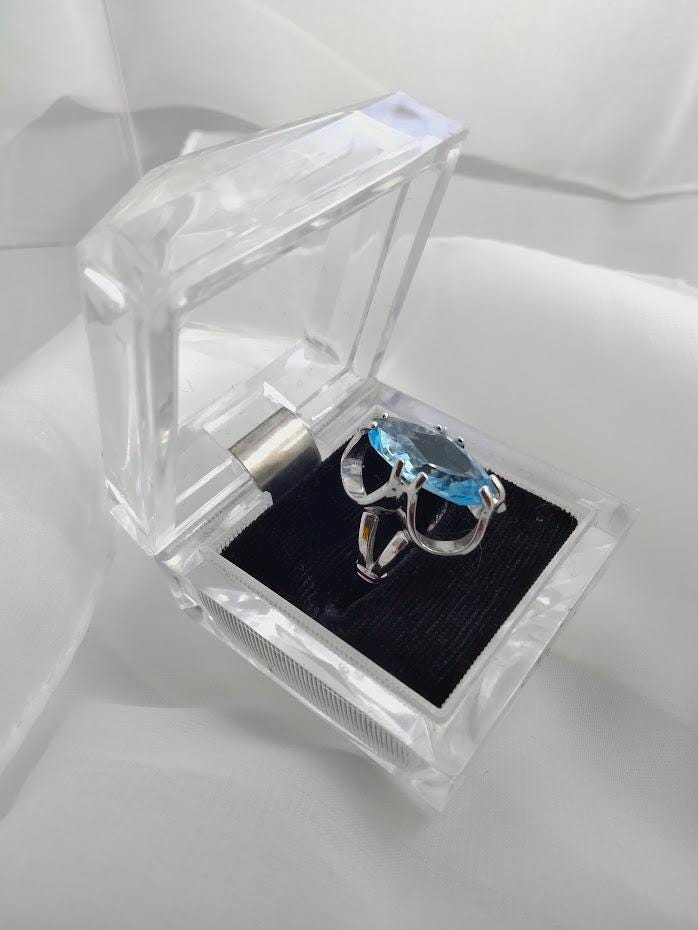 Vintage Sterling Silver Aquamarine Cocktail Ring – Size 8.5, Geometric Statement Piece