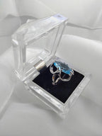 Vintage Sterling Silver Aquamarine Cocktail Ring – Size 8.5, Geometric Statement Piece