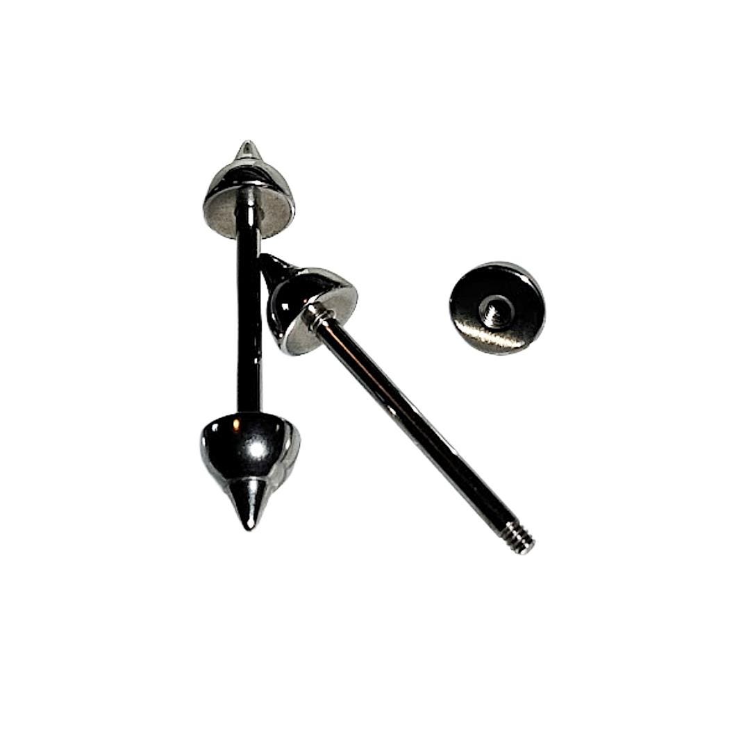 14G Titanium Spike Nipple Barbell – Gothic & Punk Cone Ends, Silver, 1-1/8"