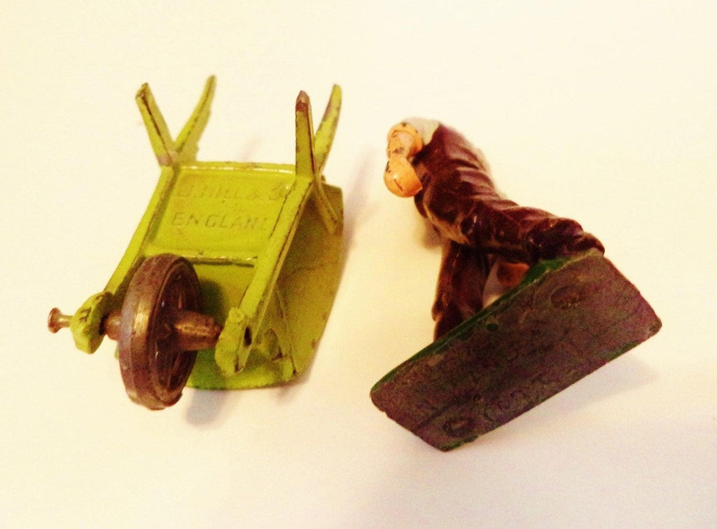 Antique Train Conductor Figurine with Wheelbarrow – J. Hill & Co. Die-Cast, 1950s England