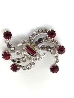 Vintage Rhinestone Bird Brooch – Red & Clear Crystal Pin, 1" x 3/4"