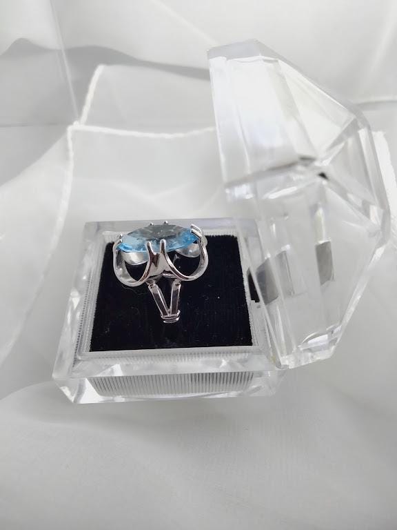 Vintage Sterling Silver Aquamarine Cocktail Ring – Size 8.5, Geometric Statement Piece