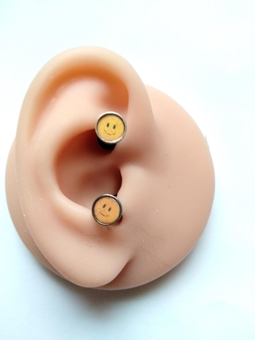 8G Holographic Smiley Ear Plugs – Color Changing Surgical Steel, Sold in Pairs