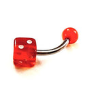 14G UV Reactive Red Dice Belly Ring – Surgical Steel Curved Barbell, 5/8"