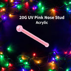 20G UV Reactive Pink Acrylic Nose Stud – 2mm Ball, Non-Flexible, Metal-Free