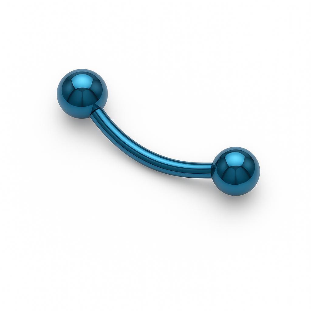 16G Anodized Titanium Bent Barbell, Midnight Blue, 1/2" Bar, Externally Threaded