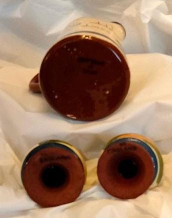 Vintage Watcombe Torquay Motto Ware Salt, Pepper & Creamer Set – Hand-Painted, Made in England