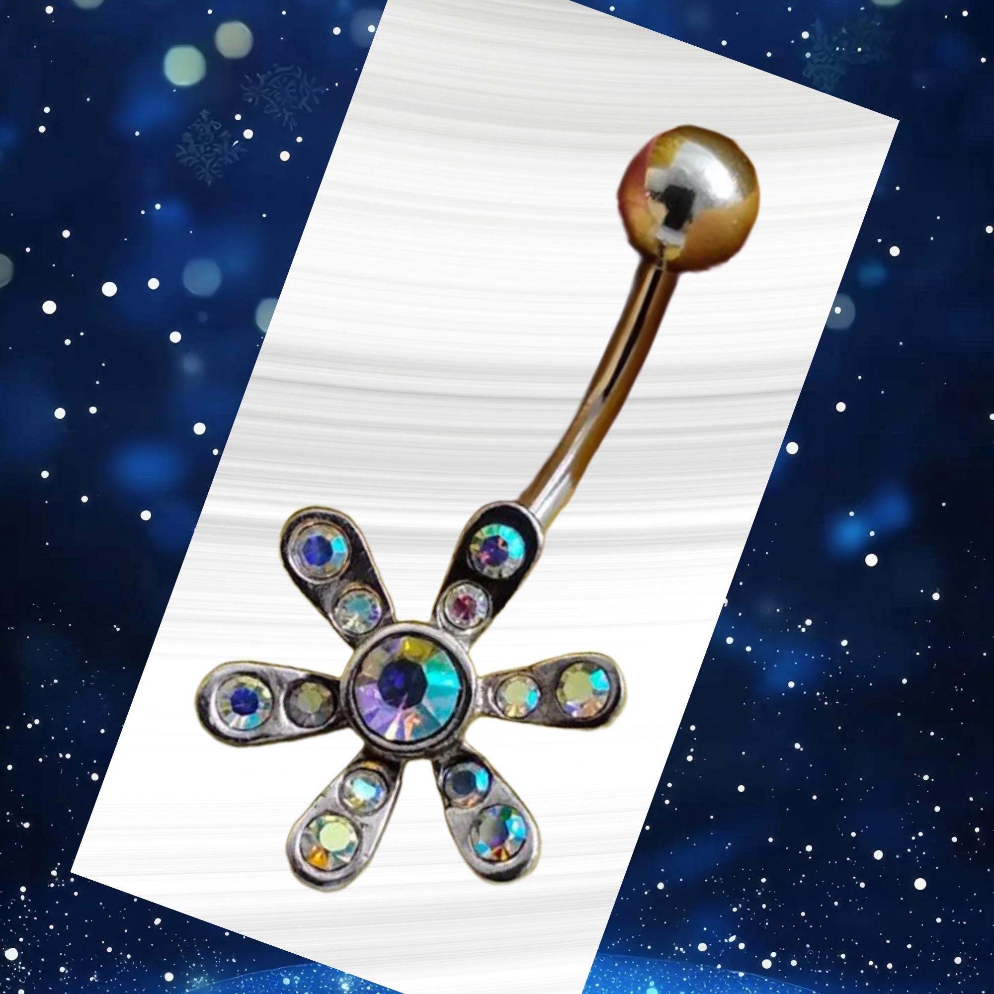 Aurora Borealis Flower Belly Ring – 14G Surgical Steel