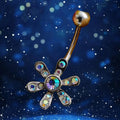 Aurora Borealis Flower Belly Ring – 14G Surgical Steel