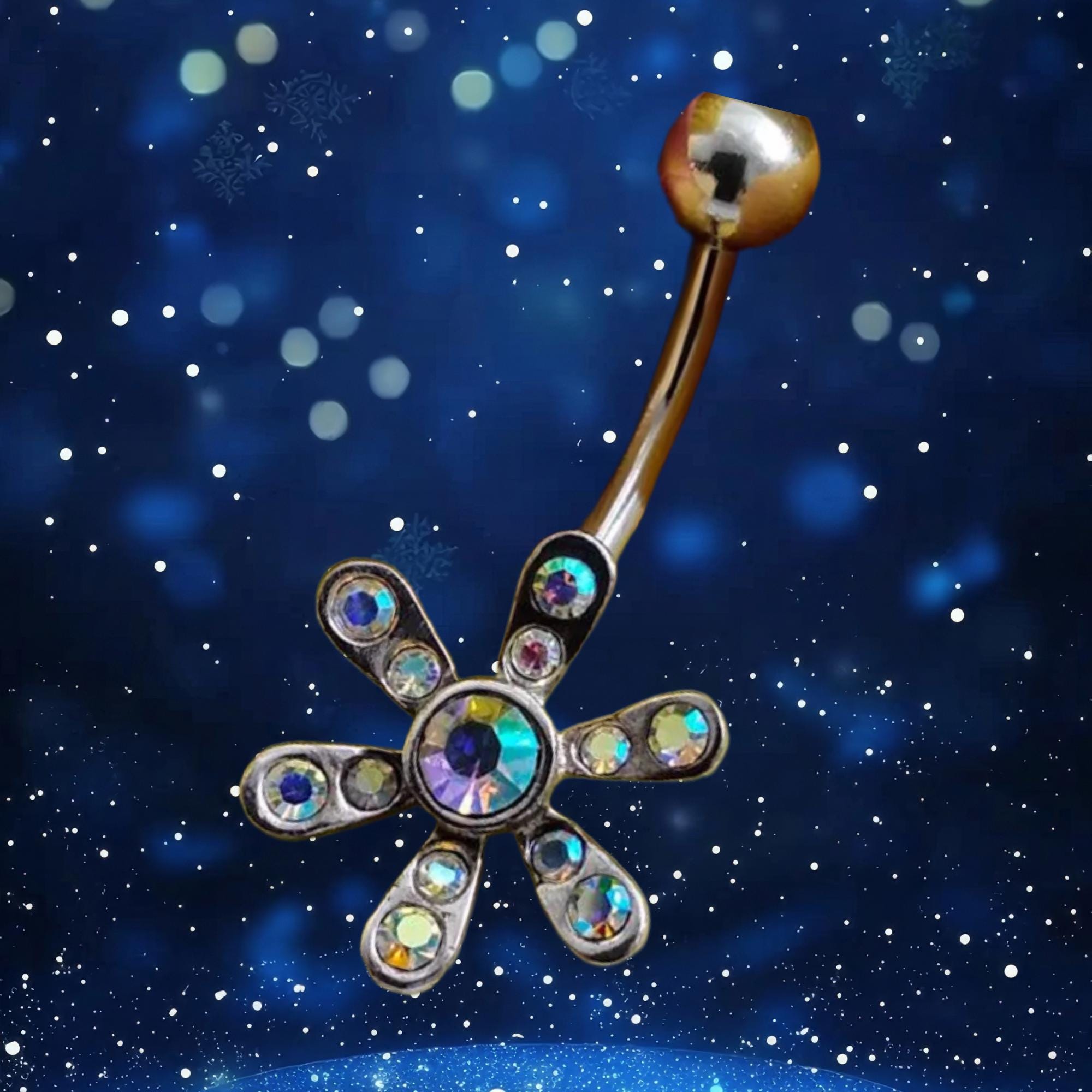 Aurora Borealis Flower Belly Ring – 14G Surgical Steel