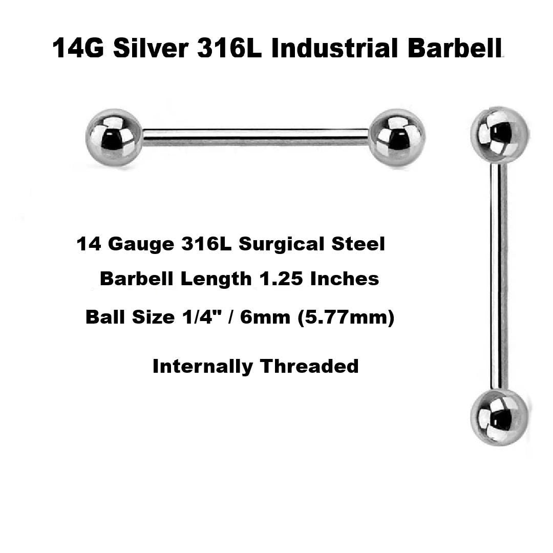 14G Surgical Steel Straight Barbell – Internally Threaded, 5.56mm End Balls