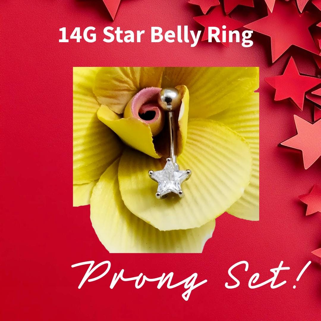 Faux Diamond Star Belly Ring – 14G Surgical Steel