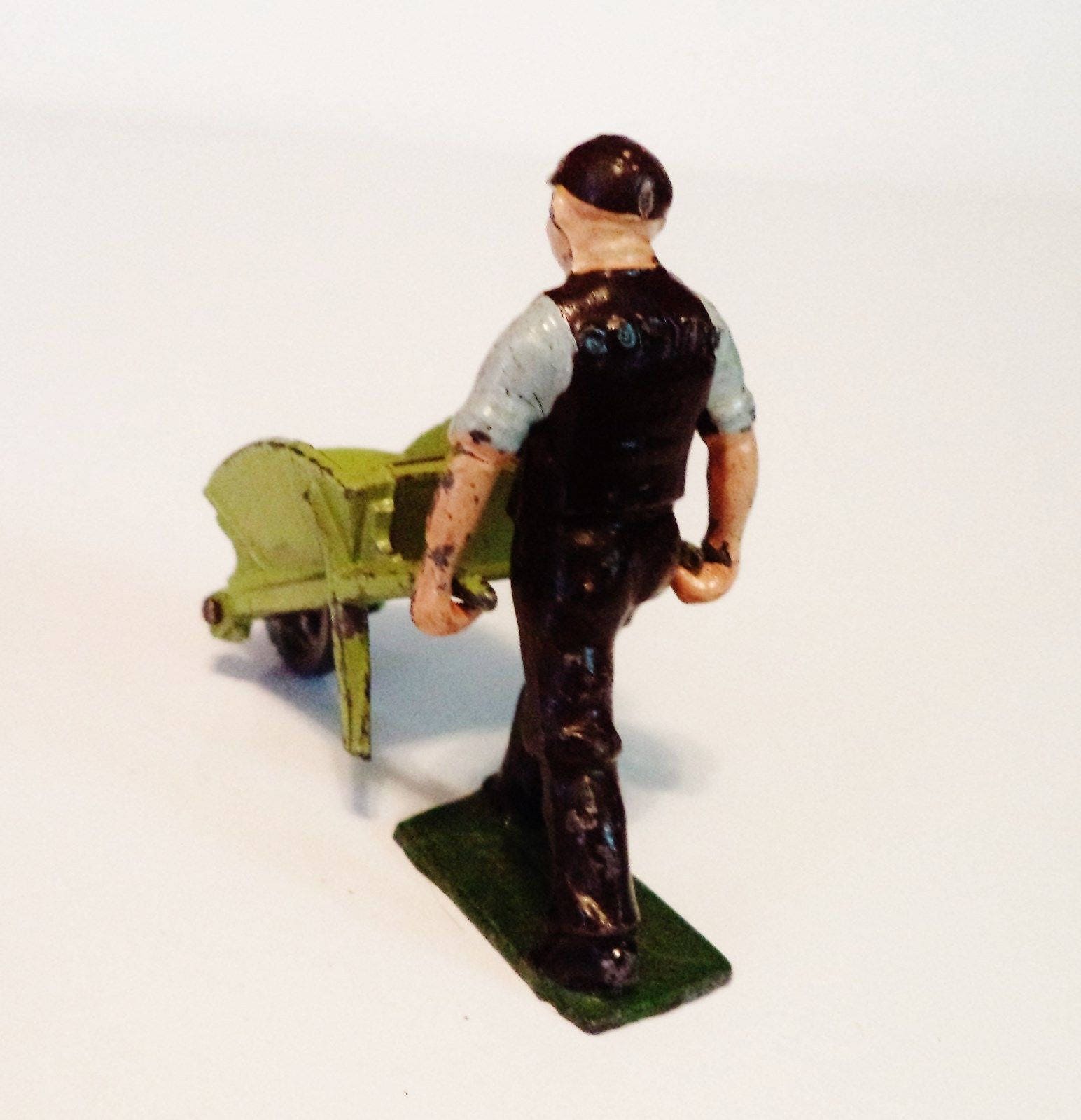 Antique Train Conductor Figurine with Wheelbarrow – J. Hill & Co. Die-Cast, 1950s England