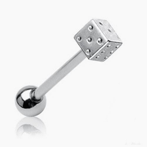 14G Dice Tongue Barbell | 316L Surgical Steel | 3/4" | Silver