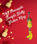 14G Pineapple Dangle Belly Ring – Surgical Steel with Yellow Rhinestones