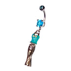 Turquoise Enamel Dangle Belly Ring – 14G Surgical Steel
