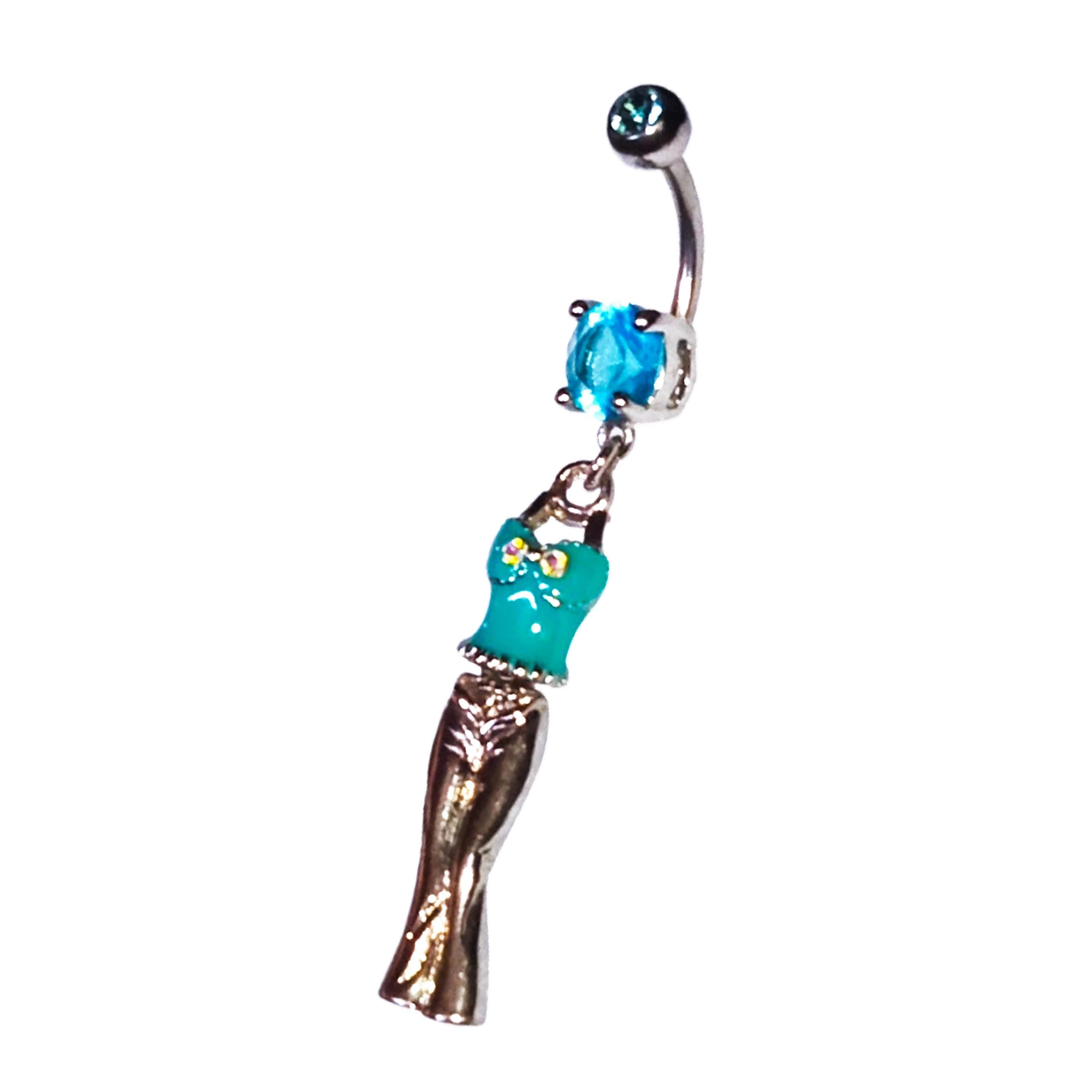Turquoise Enamel Dangle Belly Ring – 14G Surgical Steel