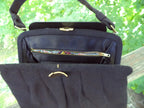 Vintage Black Wool Handbag – Gold Tone Clasp, Black Satin Lining, Never Carried