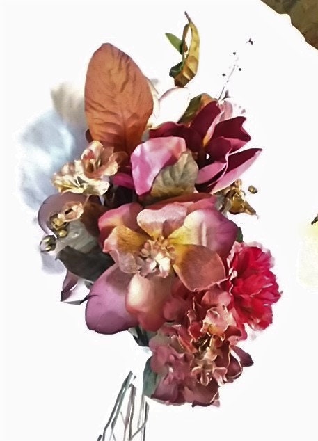 Vintage Mauve Floral Arrangement | Silk, Fabric & Paper Blooms | 11 Stems