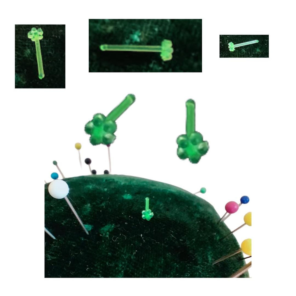 20G Green Acrylic Flower Nose Stud, UV Reactive (10mm Post)