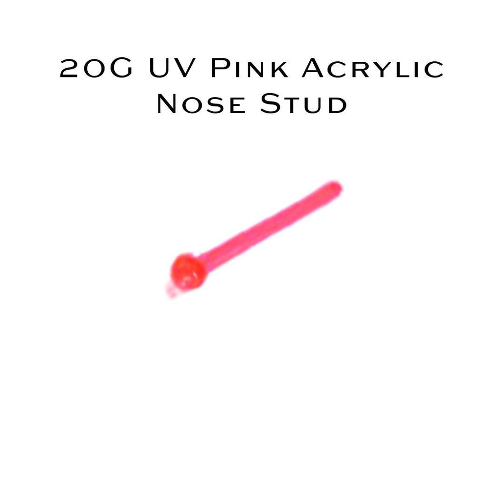 20G UV Reactive Pink Acrylic Nose Stud – 2mm Ball, Non-Flexible, Metal-Free