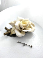 14G Industrial Barbell – Surgical Steel, Diamond-Like Heart Stone, Prong Set