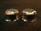 3/4" Stainless Steel Evil Pumpkin Double Flare Flesh Tunnel – Rhinestones, Halloween