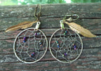 Vintage Handmade Dreamcatcher Earrings – Silver Wire, Gold Feather & Seed Beads