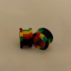1/2" Rasta Stripe Acrylic Screw Tunnel – Black, Green, Yellow & Red, Sold as Pair