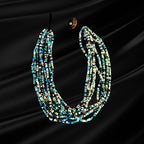 Vintage Nine-Strand Glass Bead Choker – Turquoise, Blue, Silver & More