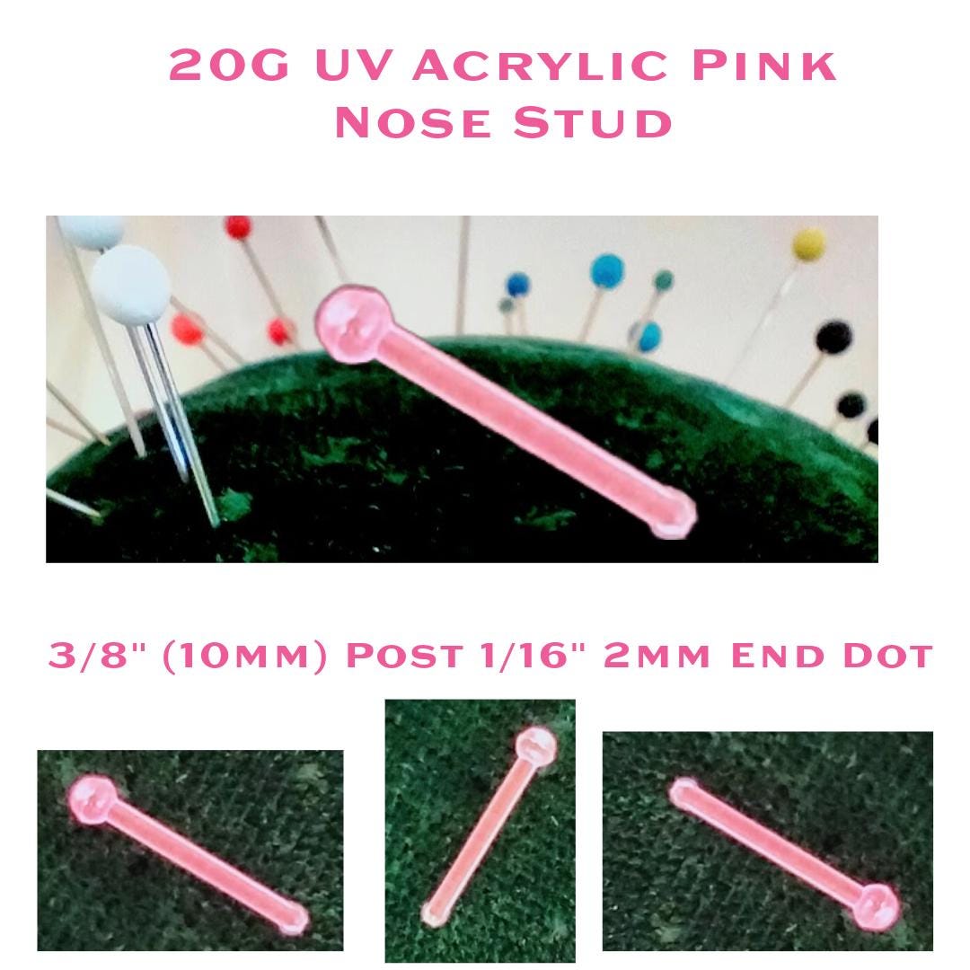 20G UV Reactive Pink Acrylic Nose Stud – 2mm Ball, Non-Flexible, Metal-Free
